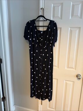 Old Navy Navy and White Polka Dot Midi Dress
